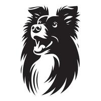 shetland herdershond - een opgewonden sheltie hond gezicht illustratie in zwart en wit vector