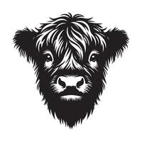 hoogland vee - een liefhebbend hoogland koe gezicht illustratie in zwart en wit vector