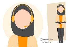 moslim klantenservice vrouw met illustratie van moslim vrouw die hijab draagt met schattige karakters voor poster en banner sticker elementen vector
