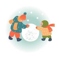 winterseizoen achtergrond kinderen tekens. platte vectorillustratie. winterse buitenactiviteiten. kinderen hebben plezier. vector