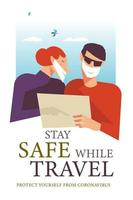 blijf veilig tijdens het reizen. vectorposter die mensen aanmoedigt om maskers te dragen. vector