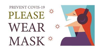 zet alsjeblieft je masker op. vectorposter die mensen aanmoedigt om maskers te dragen tijdens de coronaviruspandemie. vector