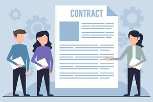 contract concept illustratie in vlak stijl. Mens en vrouw ondertekening contract vector