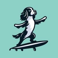 hond spelen surfplanken - Engels springer spaniel hond surfing illustratie vector