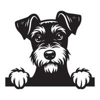 hond gluren - vos terriër hond gluren gezicht illustratie in zwart en wit vector
