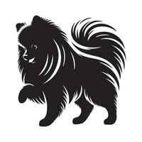 illustratie van een pommeren hond jumping in zwart en wit vector