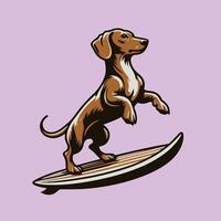 illustratie van een teckel hond spelen surfplanken vector