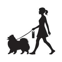 illustratie van een pommeren hond met mam in zwart en wit vector