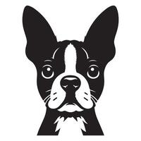 hond logo - een nieuwsgierig Boston terriër hond gezicht illustratie in zwart en wit vector