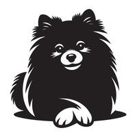 illustratie van een ontspannen pommeren hond in zwart en wit vector
