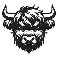 vee gezicht logo - een boos hoogland vee gezicht illustratie in zwart en wit vector