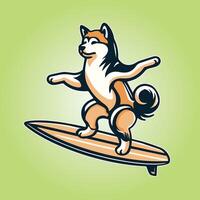 illustratie van een akita hond spelen surfplanken vector