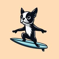 Boston terriër hond spelen surfplanken hond surfing illustratie vector