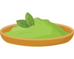 matcha poeder groen thee in kom kop met bladeren thee illustratie vector