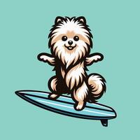 hond spelen surfplanken - pommeren hond surfing illustratie vector