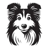 shetland herdershond - een liefhebbend sheltie hond gezicht illustratie in zwart en wit vector