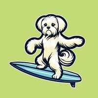 hond spelen surfplanken - Maltees hond surfing illustratie vector