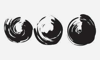 reeks abstract zwart verf penseelstreek cirkels vector