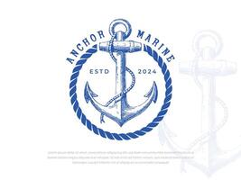 wijnoogst anker marinier logo ontwerp vector