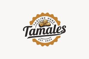 Tamales logo met een combinatie van twee Tamales en mooi belettering in de het formulier van een embleem. deze logo is geschikt voor restaurants, voedsel vrachtwagens, cafés, enz. vector