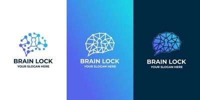 brain lock combinatie logo met circuit lijntekeningen vector