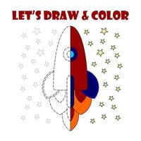 teken- en kleurplaat raket voor kinderen vector