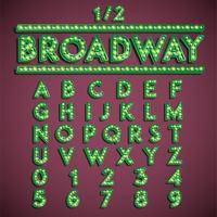 &#39;Broadway&#39; fontset met lampen, vectorillustratie vector