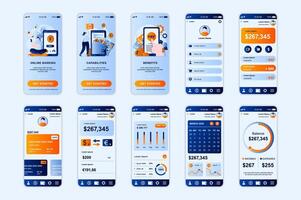 bank concept schermen reeks voor mobiel app sjabloon. mensen maken online transacties en beheren financieel account. ui, ux, gui gebruiker koppel uitrusting voor smartphone toepassing lay-outs. ontwerp vector