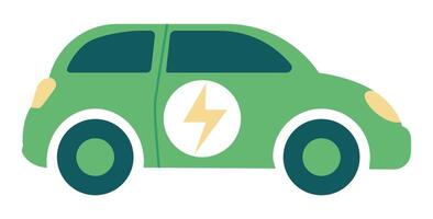 elektrisch auto in vlak ontwerp. eco alternatief groen auto- met opladen. illustratie geïsoleerd. vector