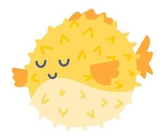 schattig oranje fugu vis in vlak ontwerp. tropisch onderwater- zwemmen kogelvis. illustratie geïsoleerd. vector