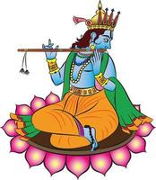 heer krishna en heer rama de hindoe goden, en hun sevika of dienaren die de fluit spelen. zittend op een lotus. voor textieldruk, logo, behang vector