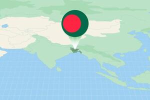 kaart illustratie van Bangladesh met de vlag. cartografisch illustratie van Bangladesh en naburig landen. vector