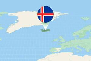kaart illustratie van IJsland met de vlag. cartografisch illustratie van IJsland en naburig landen. vector