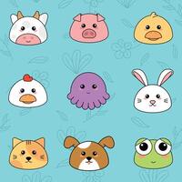 schattig kawaii emoji dier pictogrammen reeks vector