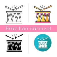 trommel pictogrammen instellen. lineaire, zwarte en rgb-kleurstijlen. muziekinstrument. Braziliaans carnaval. samba. feestelijke drumparade. muzikale beweging. nationale feestdag. geïsoleerde vectorillustraties vector