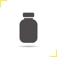 medicatie fles pictogram. slagschaduw silhouet symbool. sjabloon pillen fles. vector geïsoleerde illustratie