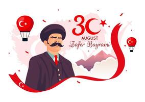 zafer bayrami illustratie vertaling augustus 30 viering van zege en de nationaal dag in kalkoen met golvend vlag in vlak achtergrond vector