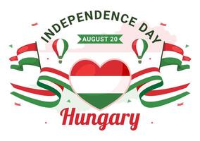 gelukkig Hongarije onafhankelijkheid dag illustratie met de Hongaars golvend vlag achtergrond voor nationaal vakantie vlak stijl tekenfilm achtergrond vector