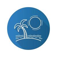 tropisch eiland met zon, golven en palm plat lineaire lange schaduw icoon. kust vakantie. vector lijn symbool
