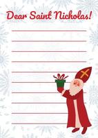 Sinterklaas vector lege briefsjabloon met schattige illustratie van Sinterklaas of Sinterklaas. Europese wintertraditie. geschenken bestellen afdrukbare mail nota.