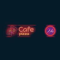 snel voedsel cafe neon tekens - pizza en hamburger neon spandoeken. illustratie vector