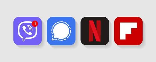 illustratie van viber messenger-, signaal-, netflix- en flipboard-logo's vector