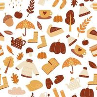 naadloos patroon van herfstset van items, vectorbehang doodle stijl herfststemming vector