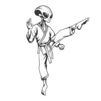 karate buitenaards wezen vechter Aan mode met een been omhoog ontwerp. vector