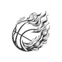 basketbal met brand zwart en wit ontwerp vector