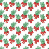 Kerstmis boeket van pijnboom takken met lint boog en sneeuwvlokken naadloos patroon nieuw jaar backdrop vector