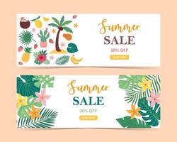 zomer uitverkoop banners en affiches. reeks van illustraties voor web en sociaal media spandoeken, afdrukken materiaal, nieuwsbrief ontwerpen, bonnen, marketing. vector