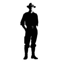 cowboy houding silhouet met handen Aan riem vector