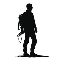 Mens met rugzak wandelen silhouet vector