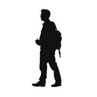 backpacker met zak silhouet wandelen vector